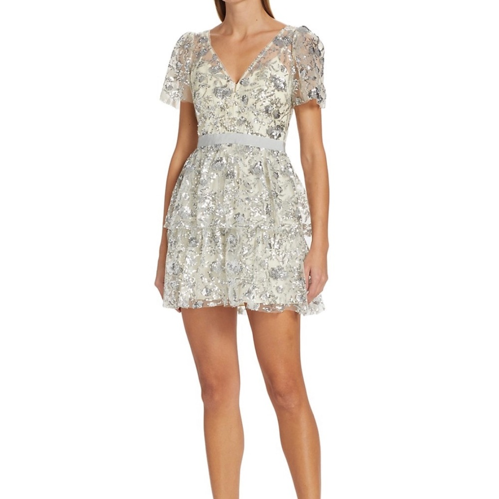 Self-Portrait Champagne Sequin-Embroidered Minidress